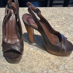 Aldo Dark Brown Women's Slingback Heels